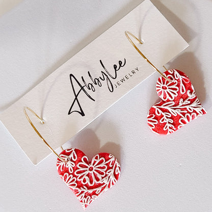 Floral Red Heart Hoops