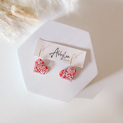 Floral Red Heart Hoops